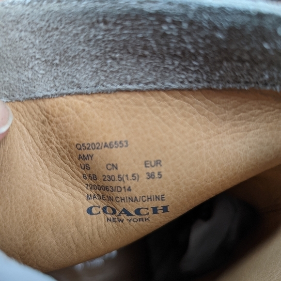 Womens Coach "Amy" Taupe Gray Suede Short Buckle Moto Ankle  push studs Boots Si - Picture 9 of 12